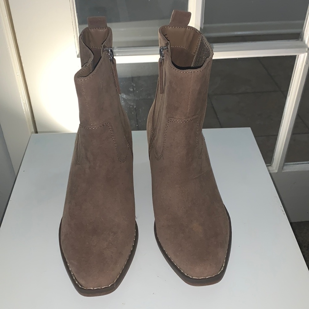 Cowboy boot style booties tan color. Only worn a few times